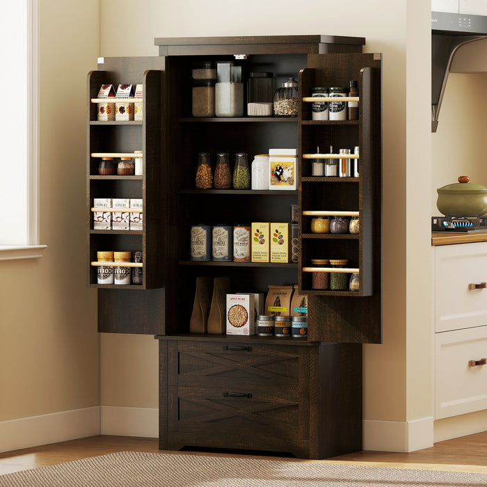 HOMCOM Armoire garde-manger de cuisine 64\" avec portes et tiroirs, Brun