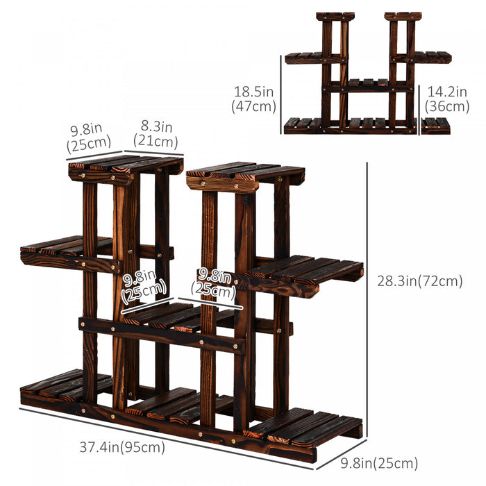 Support De Pot De Plante En Bois A 4 Niveaux Outsunny Support De Fleur Carbonise Vertical Etagere De Jardin Exterieur