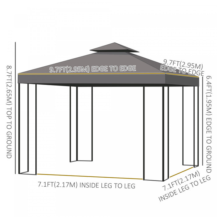 Outsunny 10' X 10' Pavillon De Jardin Tonnelle Barnum Gazebo Avec Parois Laterales Brun