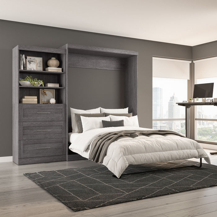 Grand lit escamotable mural Pur de Bestar de 101 po avec tablettes et tiroirs - gris écorce