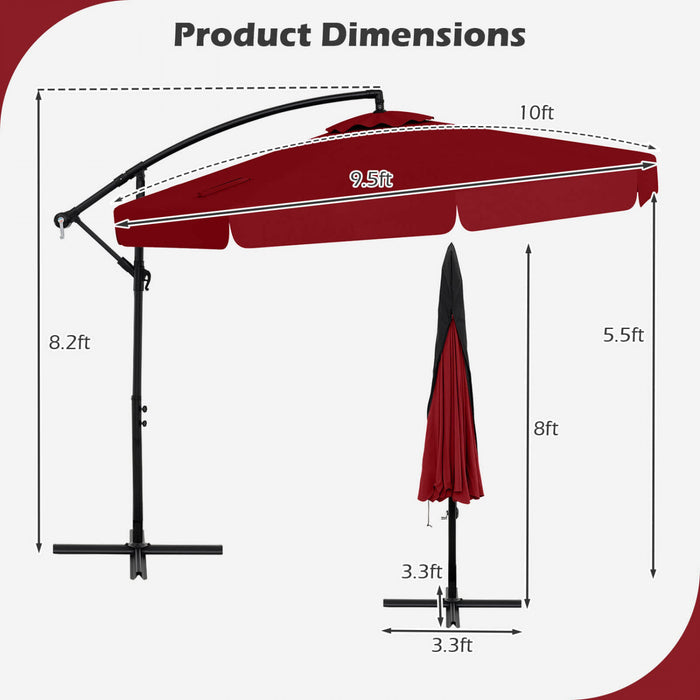 Costway Parasol suspendu deporte de 10 pieds, parasol cantilever de patio avec housse rouge