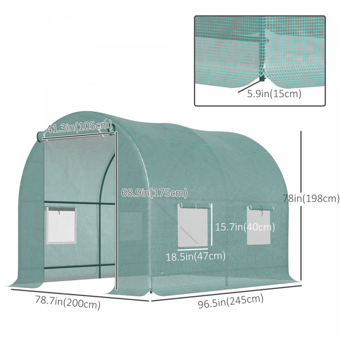 Outsunny 8'x6.6'x6.6' Jardin A Effet De Serre Robuste Tunnel Maison Chaude Fleur Exterieure Croissance Vegetale Maison Chaud Porte Roulante, Fenetres, Acier
