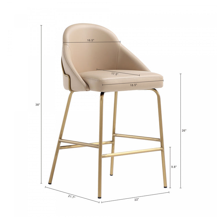 Tabouret de comptoir moderne Gracie en metal, rembourre, coloris beige et dore
