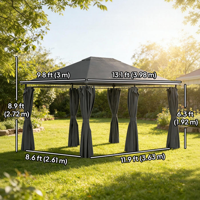 Outsunny 3 m x 3,9 m, gazebo d'exterieur avec structure en acier, rideaux, gris fonce