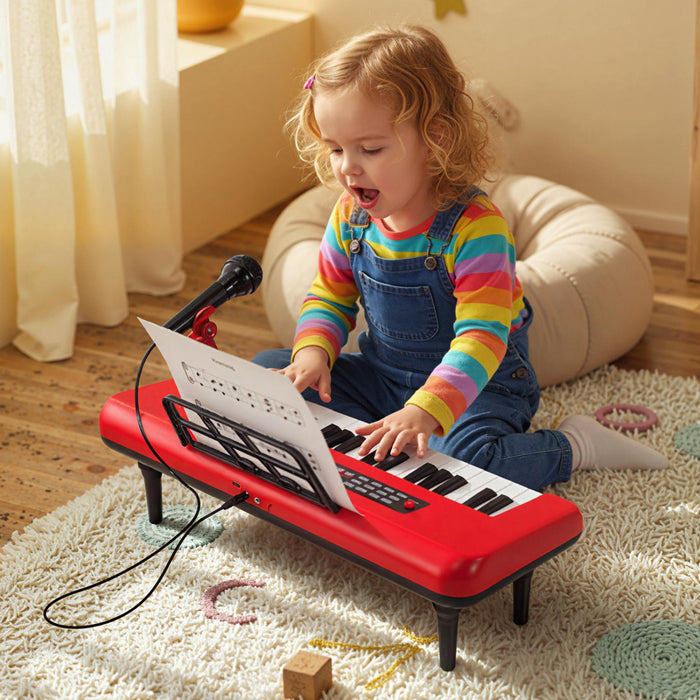 Costway Clavier de Piano Portable pour Enfants 37 Touches, Jouet Musical avec Microphone et Pupitre - Rouge