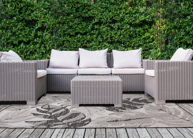 Tapis Jackson a feuilles botaniques gris et blanc, 7'10\" x 10'6\"