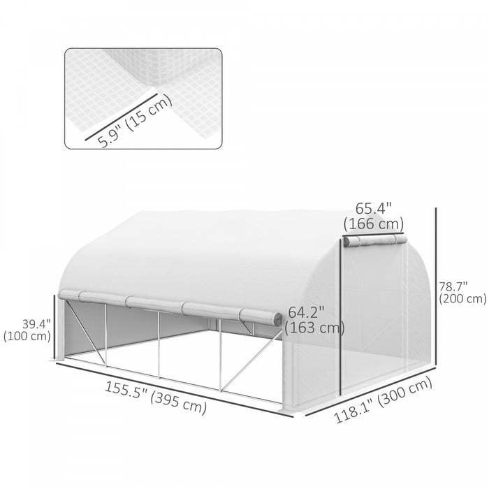 Outsunny Serre Polytunnel 13 X 9,8 Pi, Parois Laterales Enroulables Zippees