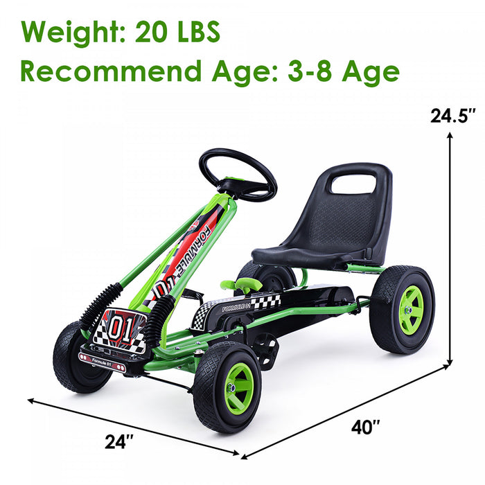 Costway Go Kart 4 Roues Pedale Alimentee Enfants Rouler Sur Jouet W / Siege Reglable Vert