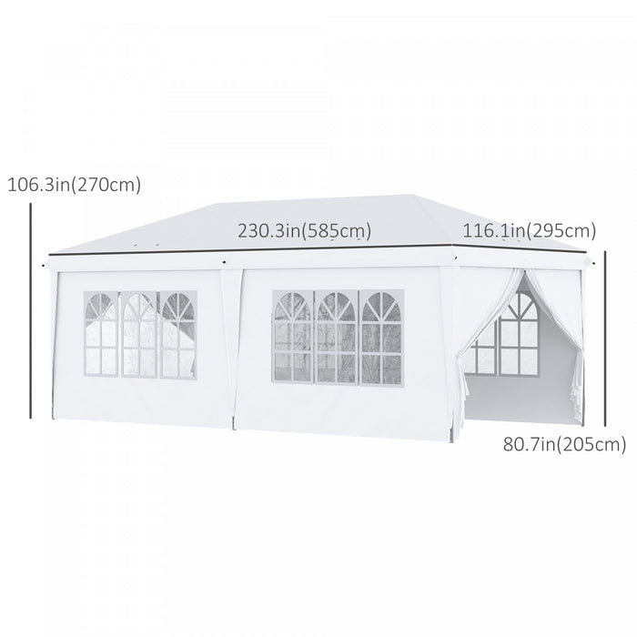 Outsunny 10x20pi Tente Exterieure Facile Pliable Gazebo Tente De Fete Auvent Abri De Jardin Abri, Blanc