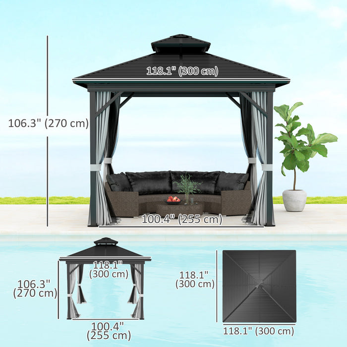 Outsunny Gazebo Exterieur En Aluminium A Toit Rigide 10x10 Pi, Gris Clair