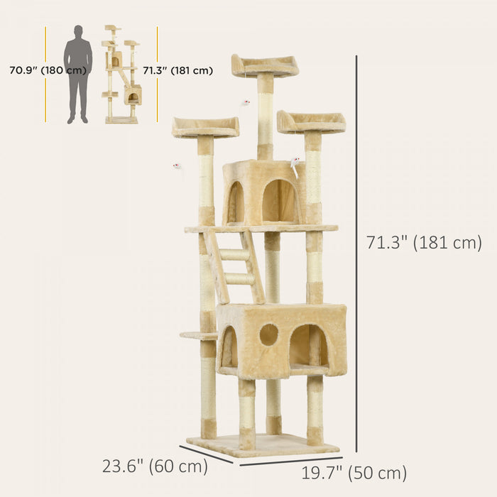 Pawhut 71 Pouces A Gratter Arbre A Chat Kitty Condo Centre D'activites De Jeu A Plusieurs Niveaux Avec Jouets Beige