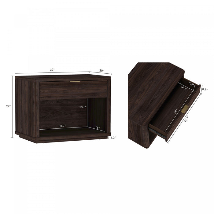 Table de nuit moderne Evelyn 32\" en brun (1 tiroir) - Lot de 2