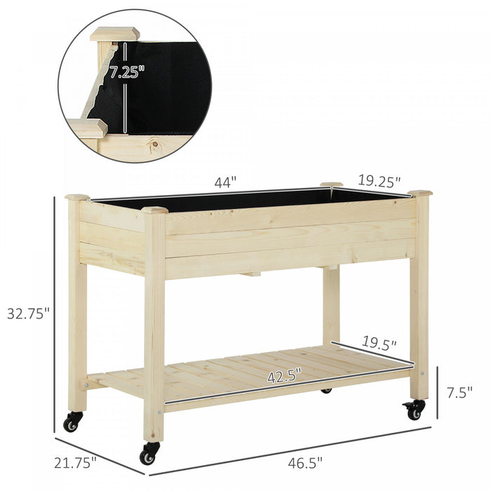 Outsunny Jardiniere Surelevee Surelevee Pour Jardiniere Mobile En Bois Avec Roues Verrouillables, Etagere De Rangement Pour Herbes Et Legumes Terrasse Arriere-cour Balcon Zebrano