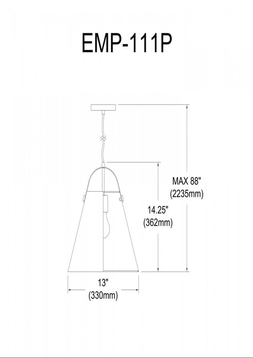 Luminaire suspendu Emperor de Dainolite avec abat-jour blanc, fini laiton vieilli et 1 ampoule
