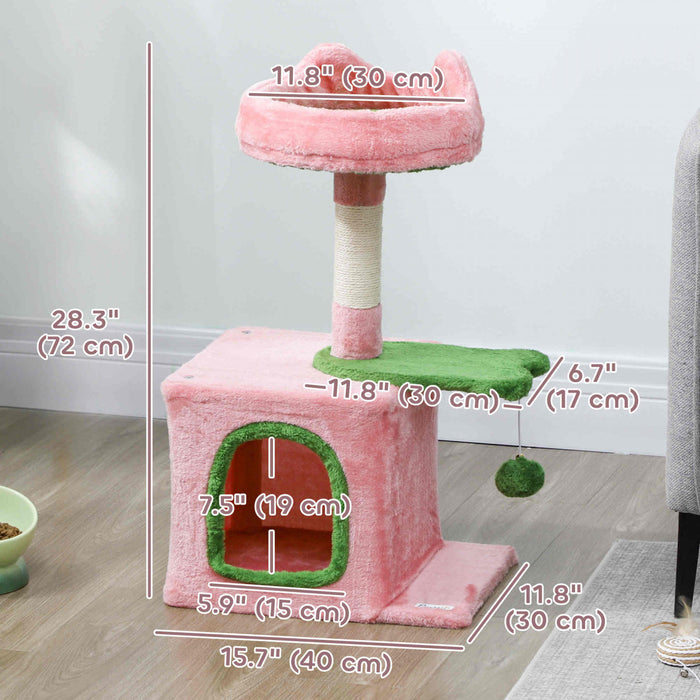 28\" Cat Tree Tower for Indoor Cats, Pink & Green