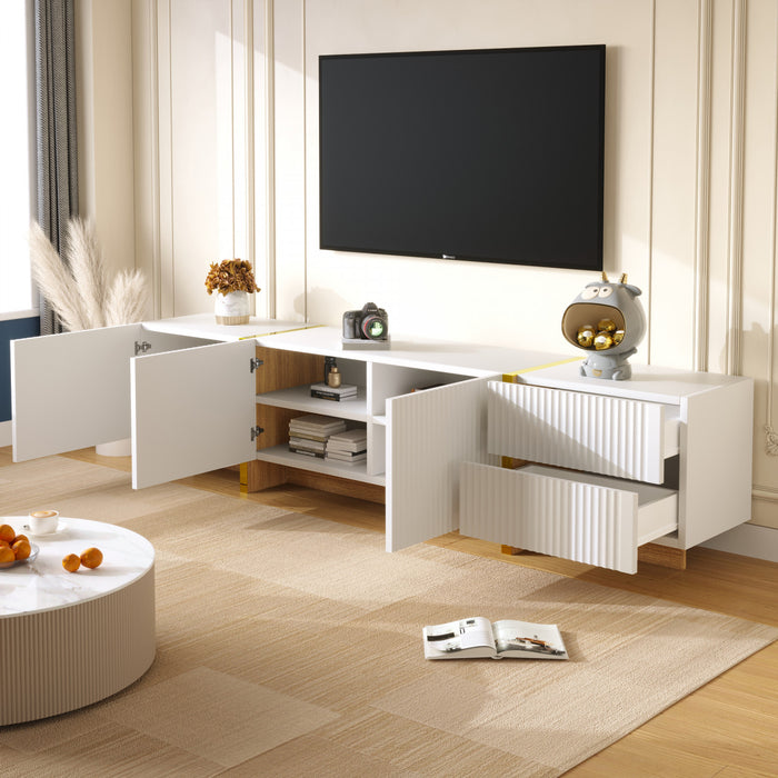 Emily 74.7\" Grand Cabinet TV de Rangement avec Portes et Tiroirs, Dore