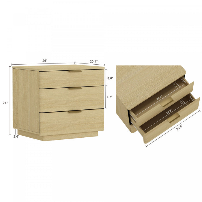 Table de nuit moderne Payton 66 cm en chene naturel (3 tiroirs)