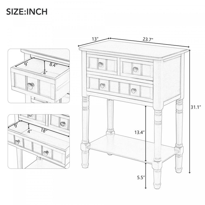 Table Console Olivia En Bois Massif Avec Tiroirs Et Etagere Inferieure - Gris