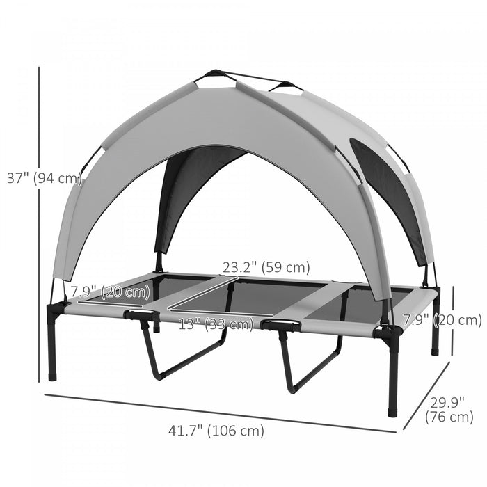 Pawhut Lit Sureleve Pour Chien Avec Auvent, Lit Rafraichissant, Lit Sureleve Portable Avec Maille Respirante Lavable, Pour Interieur Et Exterieur, Pour Chien Large, 42\" X 30\" X 36\", Gris Clair