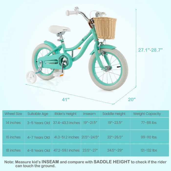 Prorider 14\" Velo Enfant Avec Roues D'entrainement Reglable Guidon Siege Frein A Main Vert