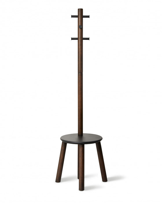 Portemanteau et tabouret modernes Pillar de Umbra en bois - noirs et noyer