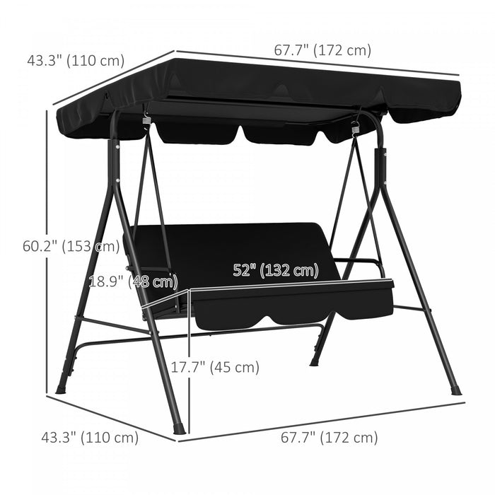 Outsunny Balancoire De Patio 3 Places Avec Auvent Reglable, Noir