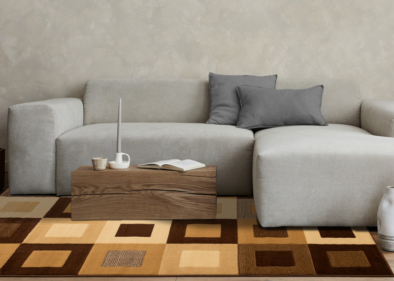 Tapis Florence a carreaux superposes marron et beige, 5'3\" x 7'5\"