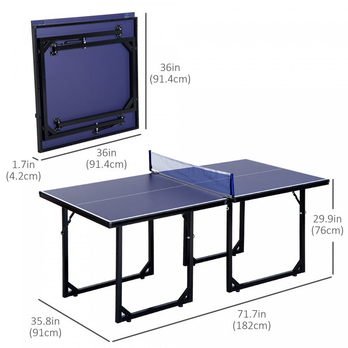 Soozier 1,8 X 0,9 M Table De Ping-pong Compacte De Taille Moyenne Table De Ping-pong Familiale Multi-usages Pliable Sur Pied Bleu