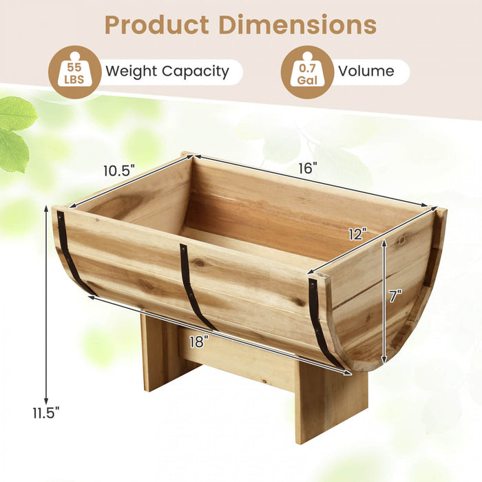 Costway 1 Pcs Exterieur Planteur En Bois Acacia Bois Solide Demi-baril Planteur Boite Avec Jambes