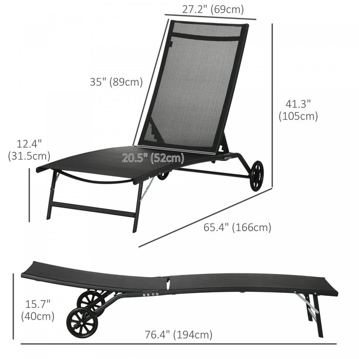 Outsunny Lot De 2 Chaise Longue, Chaises De Piscine Avec Deux Roues, Noir