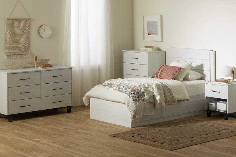 Arlen Ensemble Lit Matelot 3 Tiroirs Et Tete De Lit - Pin Blanc