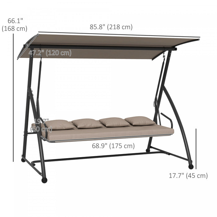 Outsunny Balancoire Convertible De Porche 3 Places, Balancoire Lit, Marron