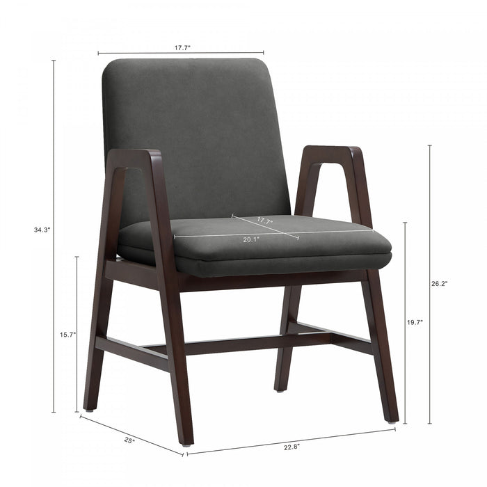 Fauteuil moderne en bois et velours Stella, coloris graphite