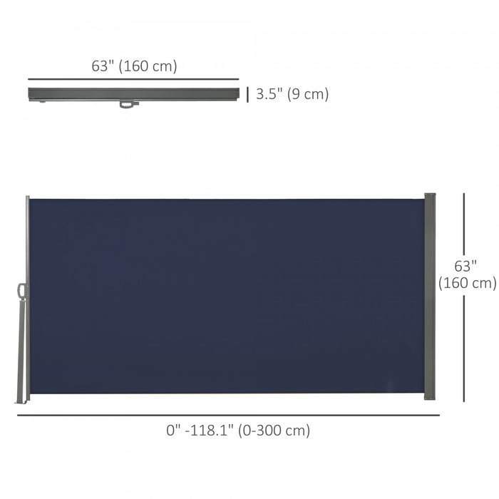 Outsunny 118\"x63\" Auvent Lateral Retractable Ecran D'intimite Pliable, Bleu