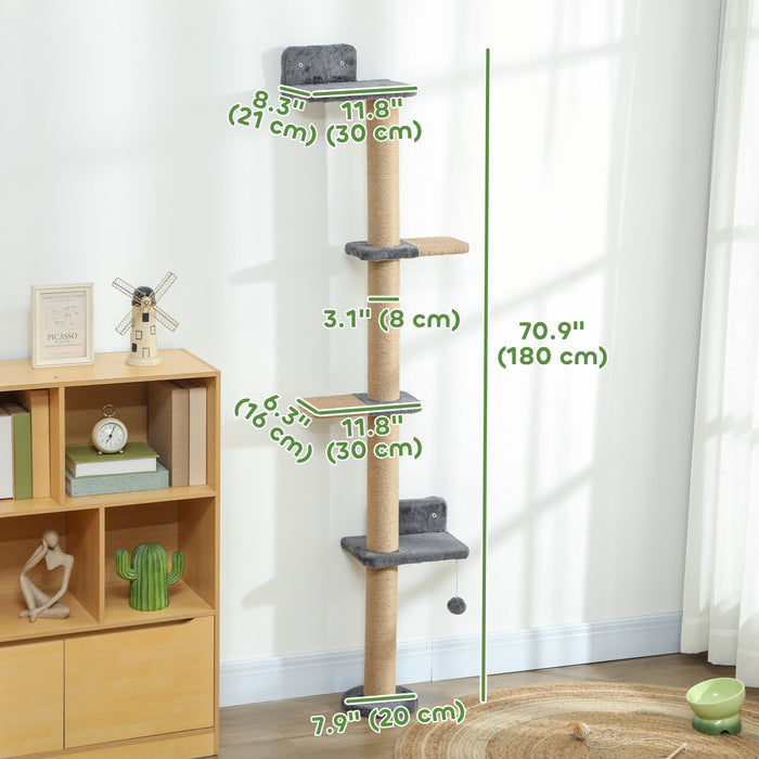 Wall Mounted Cat Shelves With Perch For Playing, Dark Grey