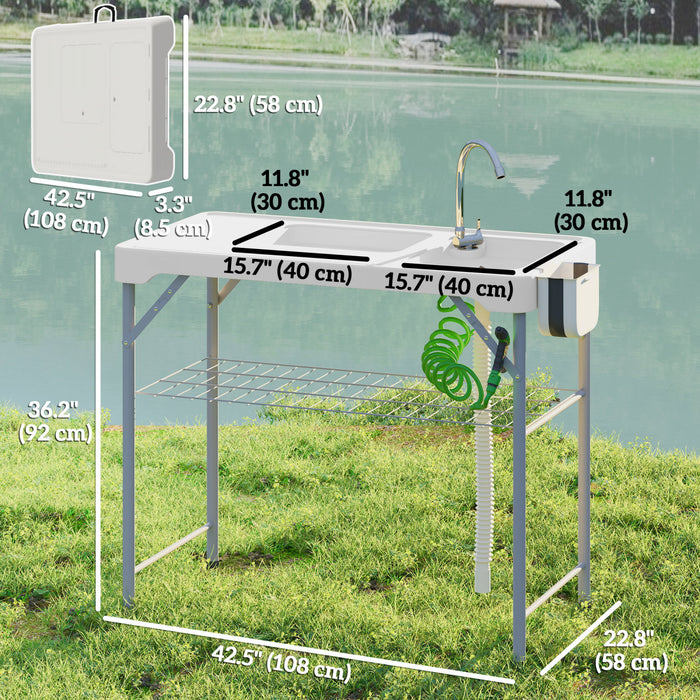 Outsunny Table De Nettoyage De Poisson, Table De Camping Avec Robinet Blanc