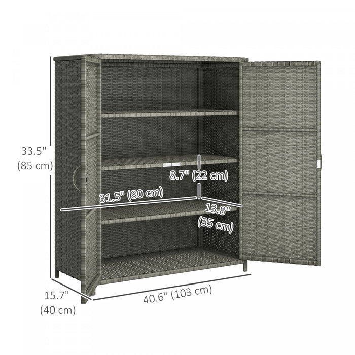 Outsunny Armoire De Rangement Exterieure En Osier, 4 Etageres Avec 2 Portes