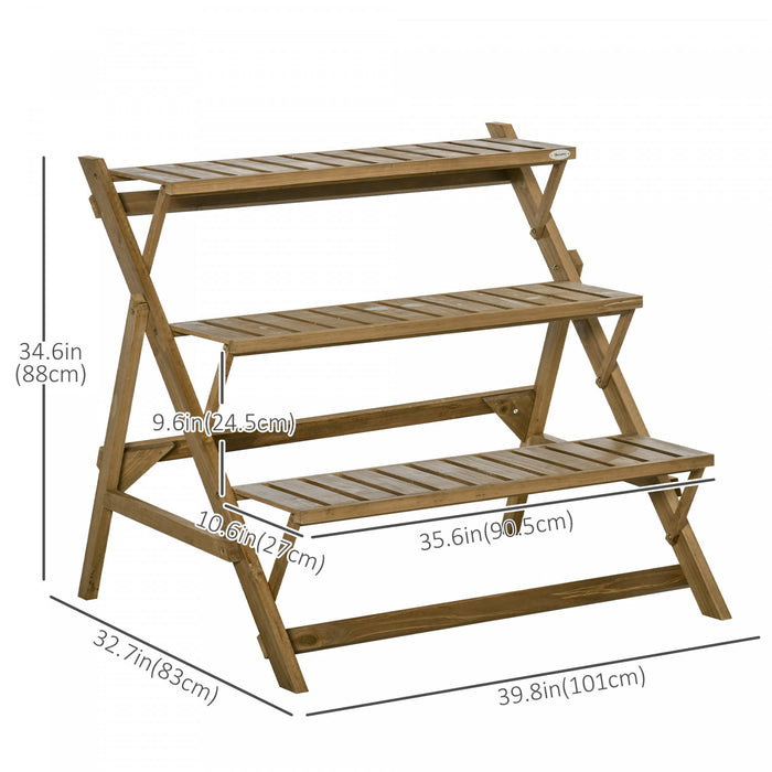 Outsunny - Echelle A 3 Niveaux Pour Plantes - Etagere Pliable Pour Fleurs En Bois Pour L'exterieur, Le Jardin Et La Maison, Marron.