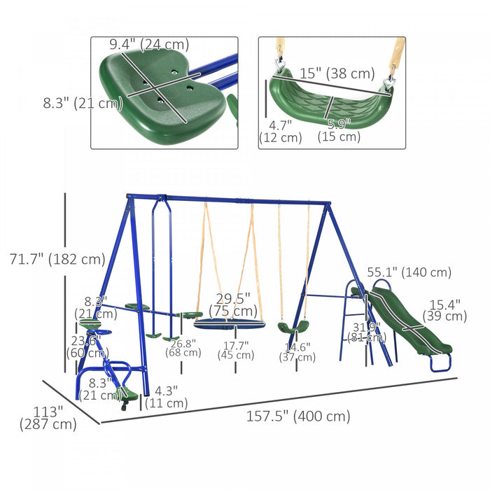 Outsunny Balancoire 5 en 1 pour enfants, balancoire en metal robuste avec cadre en A, ensemble de jeu exterieur avec balancoire soucoupe, toboggan, balancoire, planeur