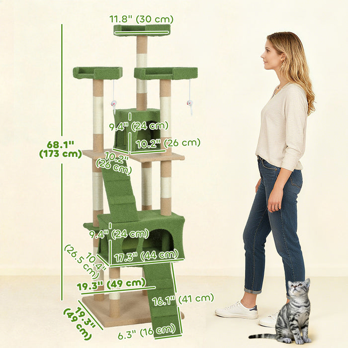 Arbre a Chat Multi-Niveaux 173 cm avec Centre d'Activites