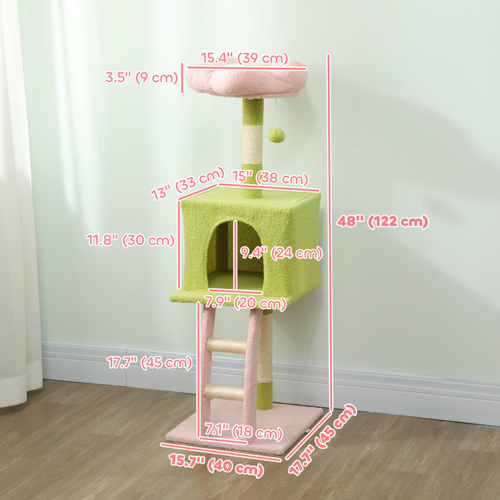 Arbre a Chat Fleur de 122 cm avec Poteau a Griffer pour Chats d'Interieur