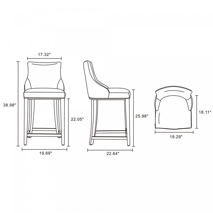 Tabouret de comptoir moderne en bois avec assise rembourree Shubert, gris clair - Lot de 3