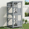 PawHut Catio Outdoor Cat Enclosure, Wooden Cat House on Exercise Wheels Indoor Outdoor, Kitty Cage with Resting Box, Waterproof Roof, for 2 Cats, 25.6" x 25.6" x 63", Dark Grey