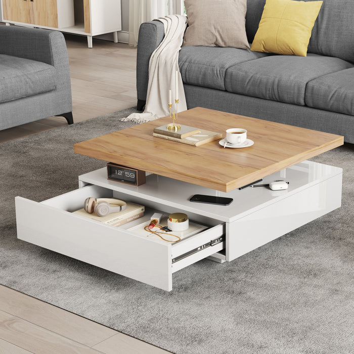 Liam table basse pivotante – table avec plateau rotatif a 360°, blanc