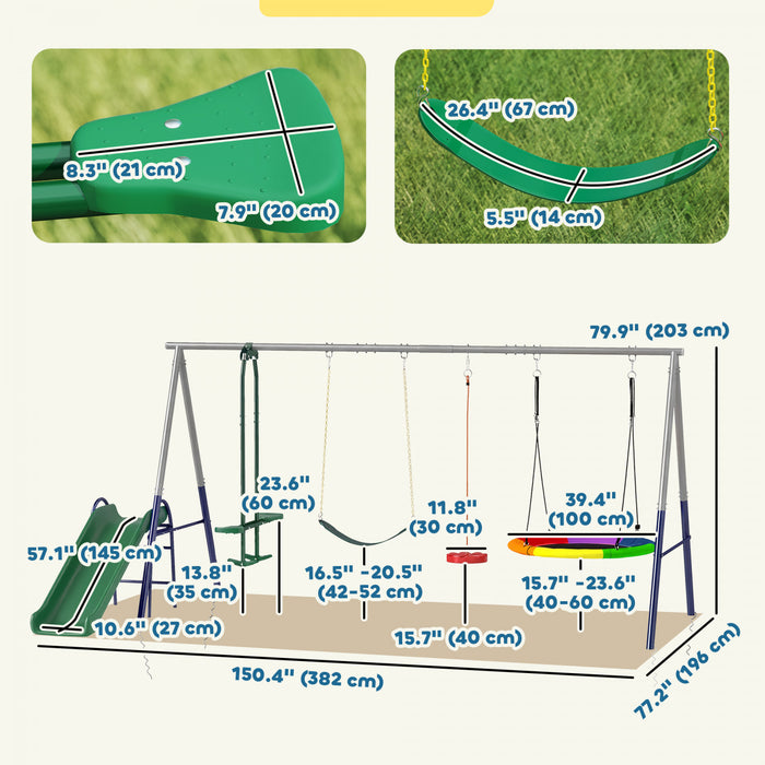 Portique 5-en-1 Qaba pour jardin avec toboggan, capacite 350 kg, multicolore