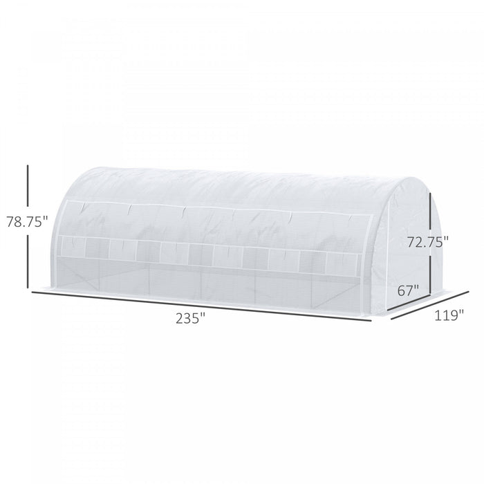 Outsunny Serre De Jardin Tunnel 20' X 10' X 6' Porte Zippee Deroulante Fenetres Enroulables Avec Moustiquaires Serre Exterieure Pour Plantes Blanc
