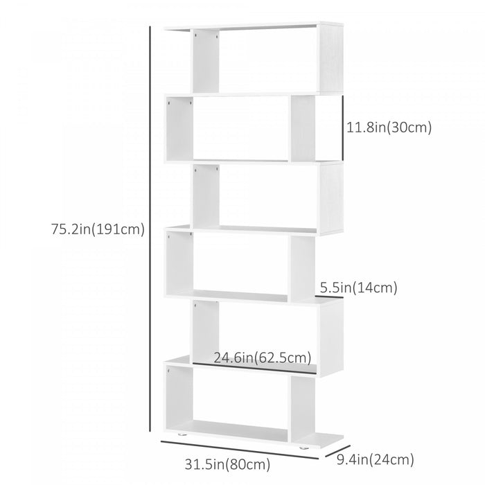 HOMCOM Bibliotheque 6 Etageres en Forme S, Separateur Bureau Maison Blanc