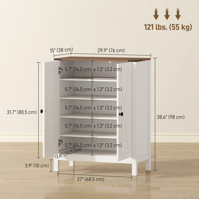HOMCOM Meuble a Chaussures avec Portes Coulissantes, Rangement de Style Rustique, Blanc