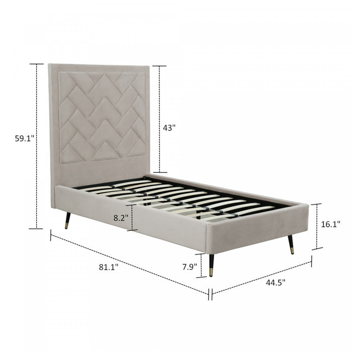 Lit simple moderne Crosby en velours capitonne coloris grege
