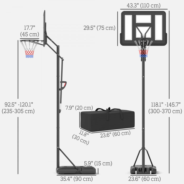 Soozier Panier De Basket-ball Portable De 7,7 A 10', Panneau Arriere De 43\"